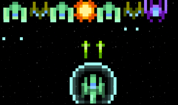 A spaceship shooting at an intimidating fleet of enemy spaceships